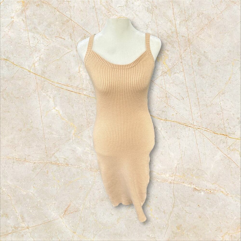 Lulus Sweater Tank Dress Stretch Bodycon Ribbed Tan Beige Size‎ L -Fits Smaller!